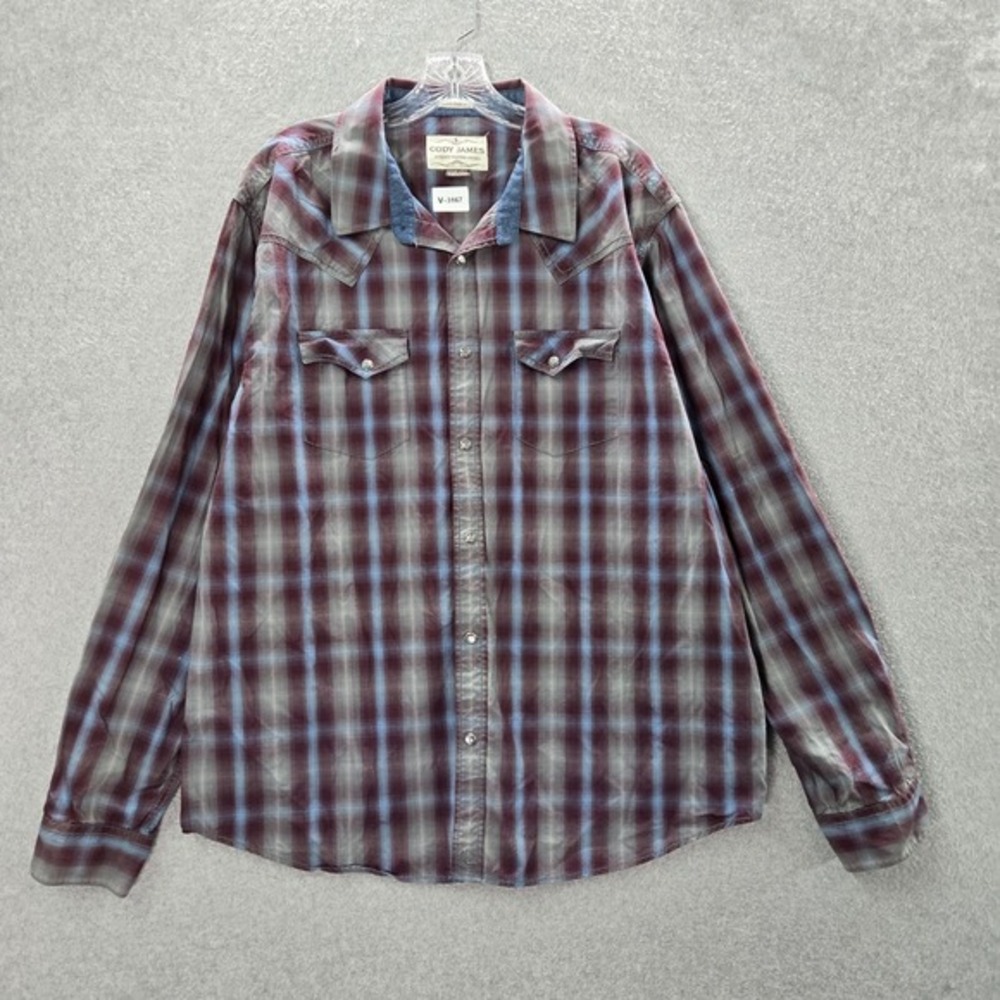 Cody James Men Button Up Shirt 2XL Gray Plaid Long Sleeves Pearl Snap